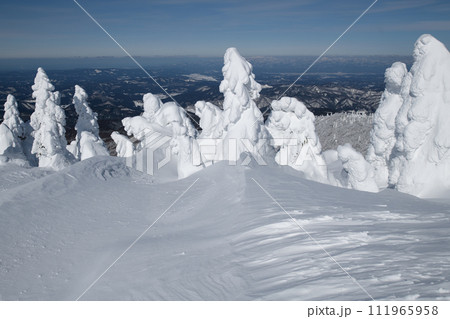 冬の森吉山　樹氷群とシュカブラ　秋田県 111965958