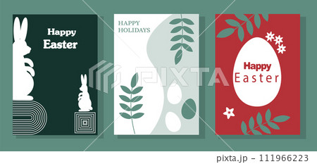 Easter poster and banner template with Easter eggs. Easter greetings in flat style. 111966223