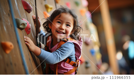 ロッククライミング・ボルダリングで遊ぶ子供 111966355