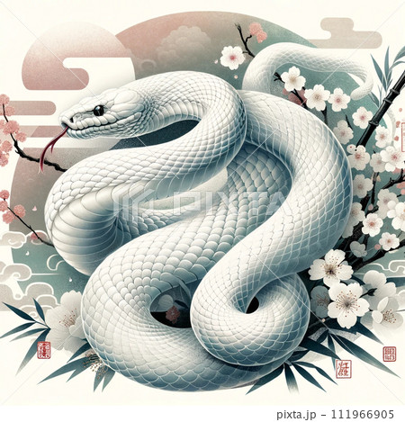白蛇と桜のイラスト素材 [111966905] - PIXTA