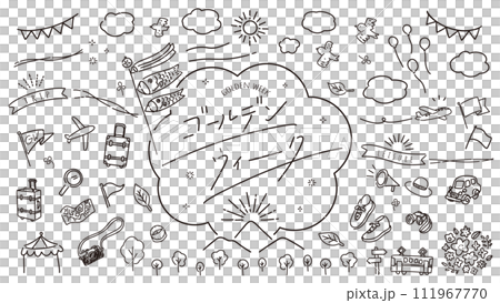 Golden week line drawing material illustration set 111967770