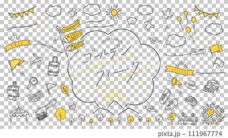 ゴールデンウィークの線画素材のイラストセット 111967774