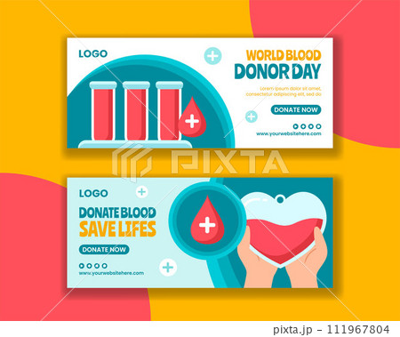 Blood Donor Day Horizontal Banner Flat Cartoon Hand Drawn Templates Background Illustration 111967804
