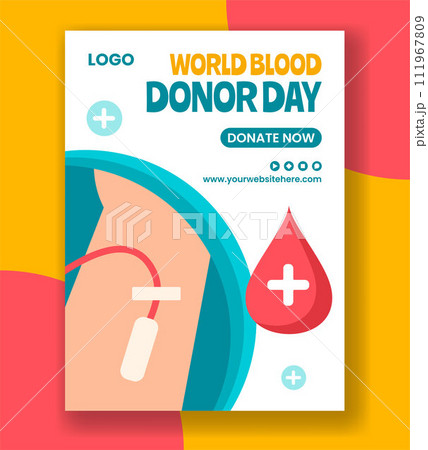 Blood Donor Day Vertical Poster Flat Cartoon Hand Drawn Templates Background Illustration 111967809