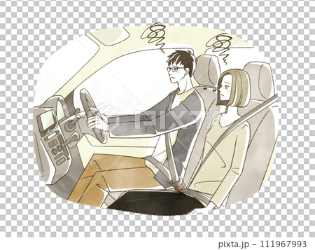 A man and a woman who are in trouble while driving a car A man and a woman who are in trouble while driving a car 111967993