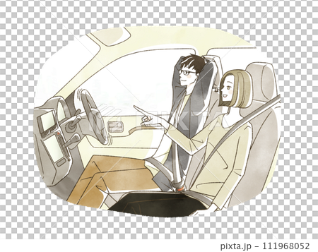 駕駛自動駕駛汽車的男人和女人 111968052
