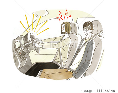 車の運転中イライラしている女性と幻滅する男性 111968140