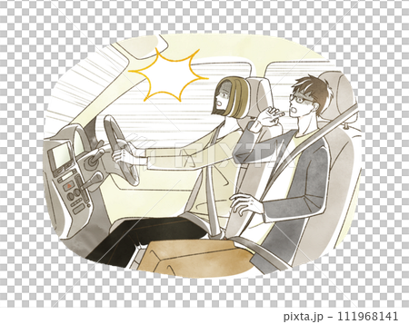 車の運転中に青ざめている男女 111968141