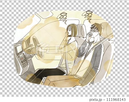 自動車内の臭いを気にしている男女 111968143