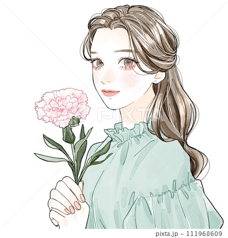 カーネーションを持っている女性 カーネーションを持っている女性 111968609