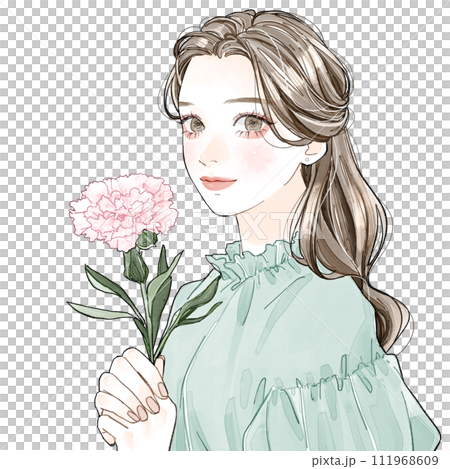 カーネーションを持っている女性 カーネーションを持っている女性 111968609