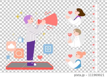 Illustration material of influencers and followers spreading on SNS 111969021