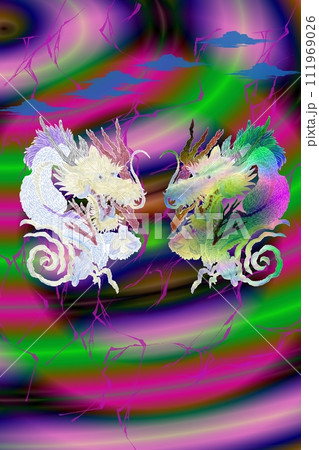 青い光の中に佇む美しい龍のイラスト 111969026