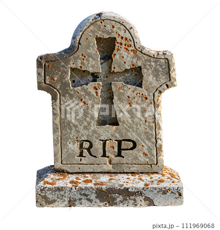 Gravestones with RIP inscriptions, tombstone isolated on transparent background. AI generated Gravestones with RIP inscriptions, tombstone isolated on transparent background. AI generated 111969068