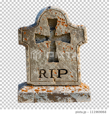 Gravestones with RIP inscriptions, tombstone isolated on transparent background. AI generated Gravestones with RIP inscriptions, tombstone isolated on transparent background. AI generated 111969068