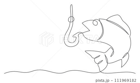 Fishing One line drawing isolated on white background Fishing One line drawing isolated on white background 111969182