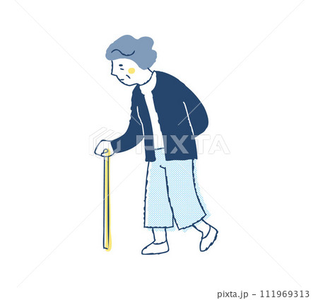 杖をついて歩いているシニア女性 111969313