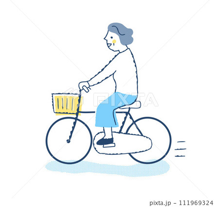 笑顔で自転車に乗るシニア女性 111969324
