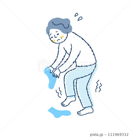 片脚立ちで靴下がはけないシニア女性 111969332