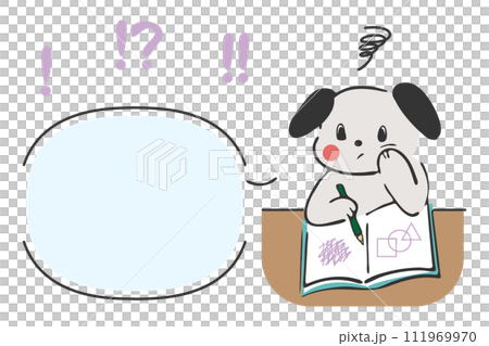一隻在學習時擔心的狗和一個講話泡泡 111969970