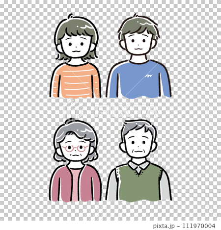 太線タッチのアバター(アイコン、若い男女、シニア男女) 太線タッチのアバター(アイコン、若い男女、シニア男女) 111970004