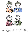 太線タッチいいね！男女のイラスト(アイコン、若者、シニア、高齢者) 111970005