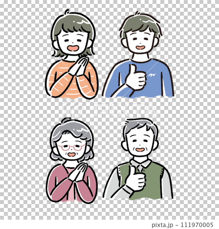 I like the thick line touch! Illustrations of men and women (icons, young people, seniors, elderly people) 111970005