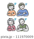 太線タッチ困る男女のイラスト(アイコン、若者、シニア、高齢者) 111970009