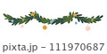 Winter garland or decoration with balls and stars on a white background 111970687
