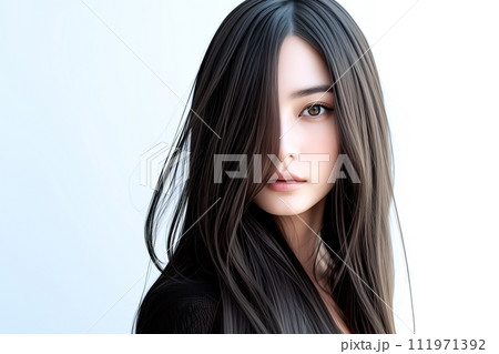かっこいい黒髪ロングヘア女性「AI生成画像」 111971392