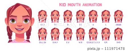 Kid girl kit for talk and emotion animation Kid girl kit for talk and emotion animation 111971478