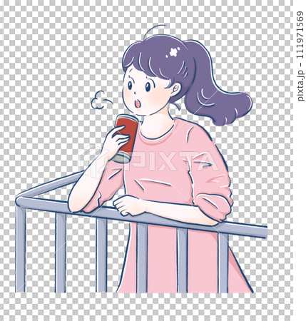 ベランダでひと息つく女の子　休憩 111971569