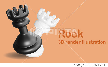 Rook chess piece banner and copy space on orange background , 3D render chess illustration concept 111971771