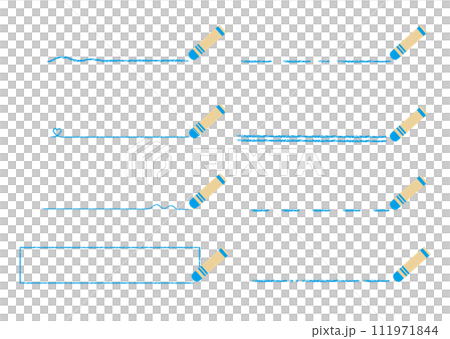 青のクレヨンで書いた手書き風のいろんな線　素材セット 111971844