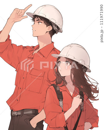建設現場で働く男女 建設現場で働く男女 111971990