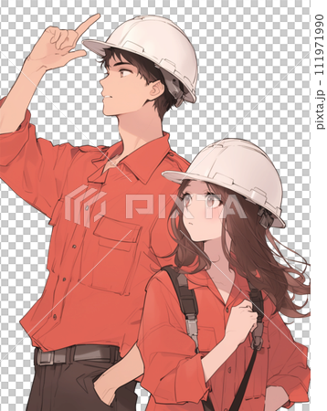 建設現場で働く男女 建設現場で働く男女 111971990