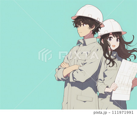 建設現場で働く男女 建設現場で働く男女 111971991
