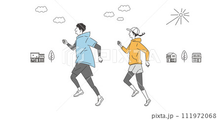 走る女性と男性 111972068