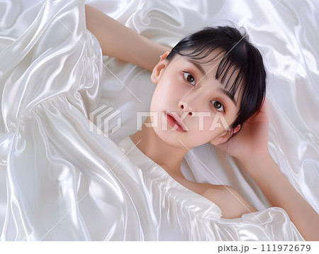 優美な光の中で輝く、シルクタッチのナチュラルな美しさのアジア人女性ポートレート 111972679