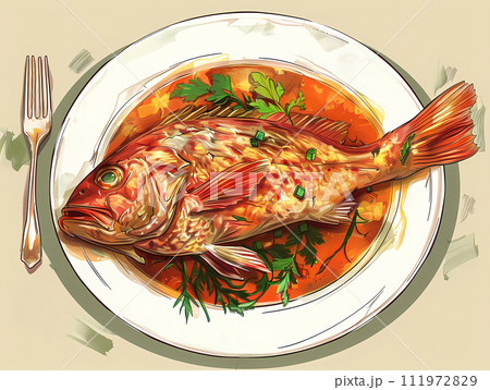 金目鯛のトマト煮のイラスト素材 [111972829] - PIXTA