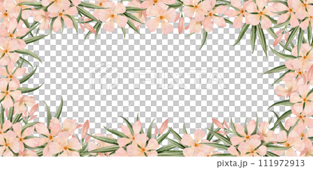Oleander tropical flowers horizontal or vertical frame. Floral watercolor illustration isolated on white background. Botanical summer template for label design, cards and stickers 111972913