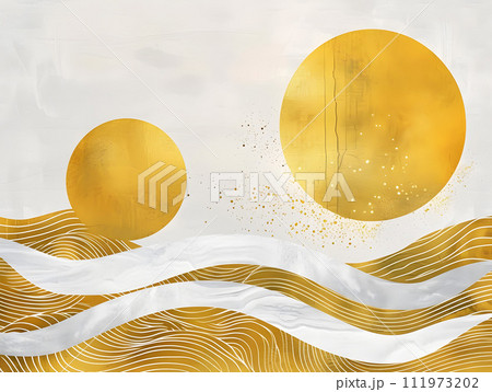 和の精神性を感じさせるモダンアートの日の出 111973202