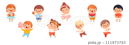Funny Overweight Little Boy and Girl with Chubby Body Vector Set 111973783