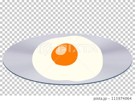 "Fried egg" served on a steel plate without egg frame "Fried egg" served on a steel plate without egg frame 111974064