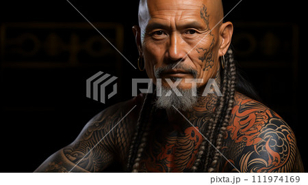 刺青・タトゥー・入れ墨のある高齢者の男性(彫師・刺青師) 刺青・タトゥー・入れ墨のある高齢者の男性(彫師・刺青師) 111974169