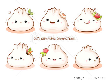 Set of cartoon traditional chinese dumpling. Collection of cute dumpling in kawaii style. Vector illustration EPS8 Set of cartoon traditional chinese dumpling. Collection of cute dumpling in kawaii style. Vector illustration EPS8 111974638