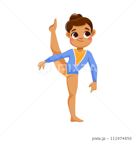 Happy Girl Character Stretching Do Sport and Physical Body Training Vector Illustration 111974850
