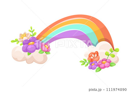 Rainbow as Celestial Body with Flower Adornment Vector Illustration 111974890