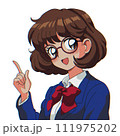 眼鏡の女の子　指差し　90年代風　制服 111975202