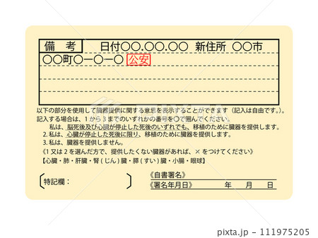 運転免許証の裏面に新住所が記載されているイラスト 111975205